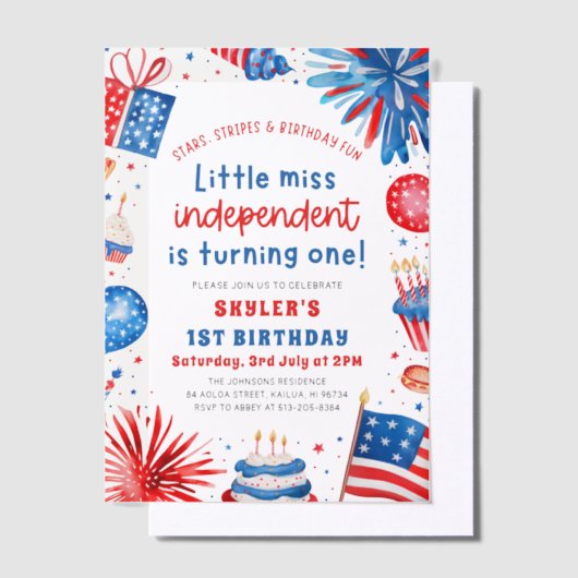 7恋しく思月1日の誕生日のリトル・インディペンデント4日 ベラム紙招待状 (オフセット)