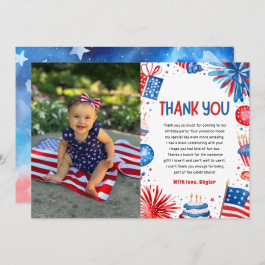 7恋しく思月1日の誕生日のリトル・インディペンデント4 サンキューカード (正面/裏面)