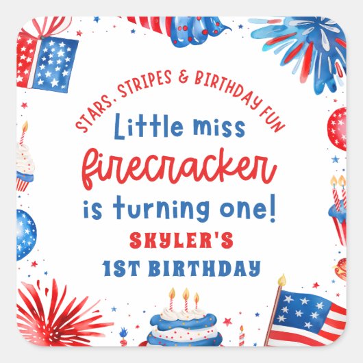 7恋しく思月1日の誕生日のリトル・フィレクラッカー4 スクエアシール (正面)