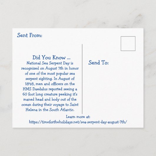 7日威厳があるは海蛇の日 ポストカード (裏面)
