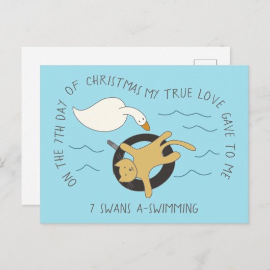 7日目の猫のクリスマス7スワンとスイミングクリスマス ポストカード (正面/裏面)
