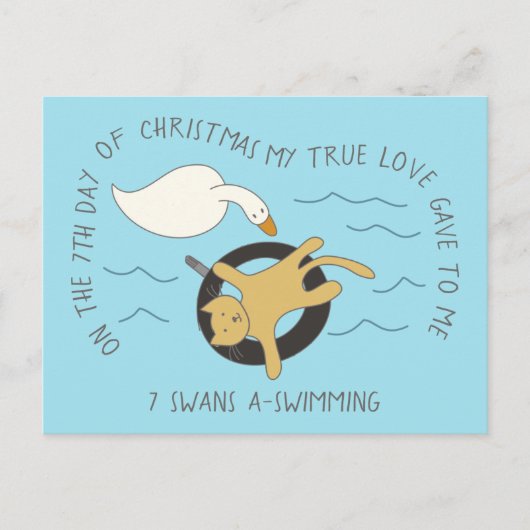 7日目の猫のクリスマス7スワンとスイミングクリスマス ポストカード (正面)