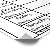 7日間ブラックファブリックフォント週間プランナー印刷可能 ポスター (角)