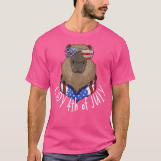7月おもしろいのカピィ4thアメリカ国旗カピバラ4th tシャツ