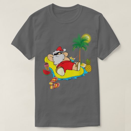 7月おもしろいのクリスマスSantaハワイアンSummer Beac Tシャツ (デザイン正面)