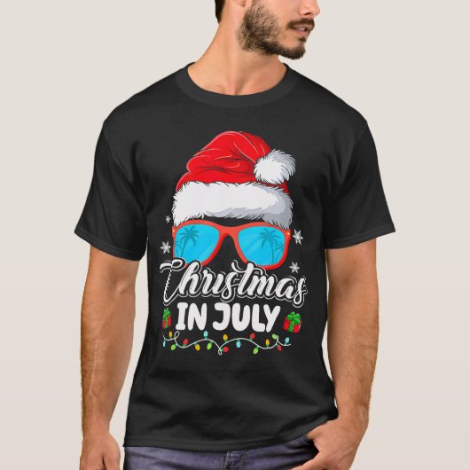 7月おもしろいのクリスマスSanta Hat Sunglasses Tシャツ (正面)
