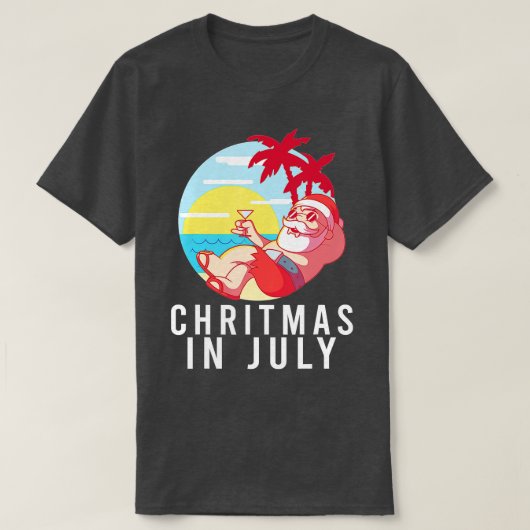 7月おもしろいのサンタクリスマスサマーバケーションクリスマス Tシャツ (デザイン正面)