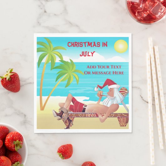 7月おもしろいのサンタクロースのクリスマス夏のパーティー スタンダードランチョンナプキン (インサイチュ)
