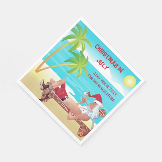 7月おもしろいのサンタクロースのクリスマス夏のパーティー スタンダードランチョンナプキン (角)