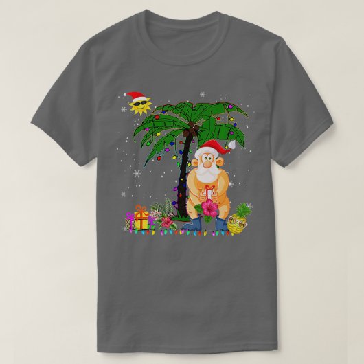 7月おもしろいのサンタサマーおもしろい水着クリスマス Tシャツ (デザイン正面)