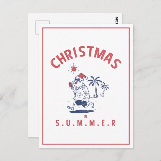 7月おもしろいの夏のクリスマスにサンタ ポストカード (正面/裏面)