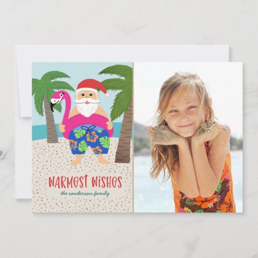 7月おもしろいの熱帯サンタの写真クリスマス シーズンカード (正面)