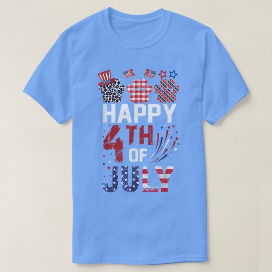 7月おもしろいの独立記念日に愛猫ハッピーネコ Tシャツ (デザイン正面)