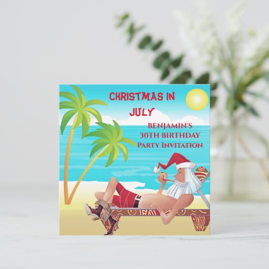 7月おもしろいの誕生日パーティーでサンタクロースのクリスマス 招待状 (スタンド正面)