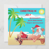 7月おもしろいの誕生日パーティーでサンタクロースのクリスマス 招待状 (正面)