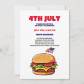 7月おもしろい1日のバーガーアメリカ国旗のプレイドbbq 4日 招待状 (正面)