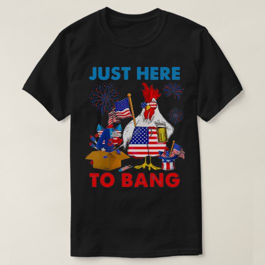 7月おもしろい4日ここBang USA国旗のクリック Tシャツ (デザイン正面)