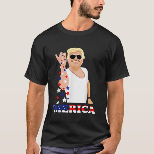 7月おもしろい4日アメリカ国旗のトランプ・メリカ塩 Tシャツ (正面)
