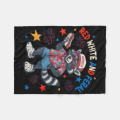 7月おもしろい4日アライグマかわいい赤い白 フリースブランケット (正面(横))