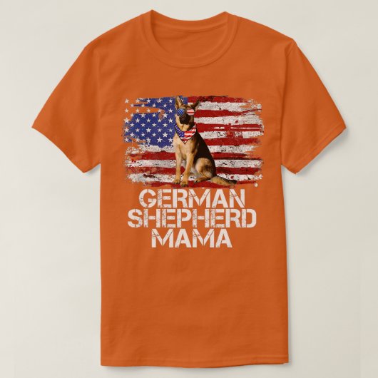 7月おもしろい4日ドイツの羊飼いママアメリカ国旗 Tシャツ (デザイン正面)