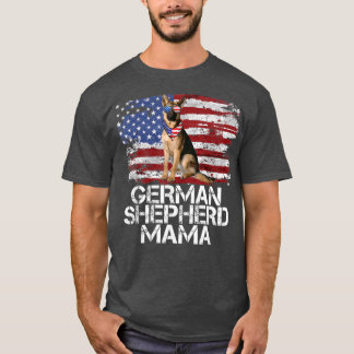 7月おもしろい4日ドイツの羊飼いママアメリカ国旗 Tシャツ