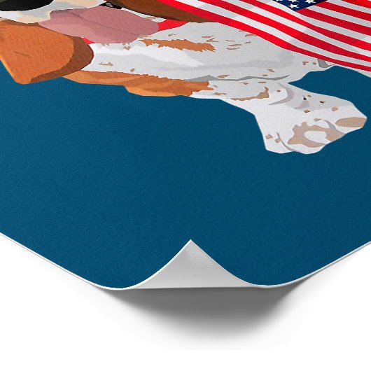 7月おもしろい4日バセット・ハウンド・アメリカ国旗の犬 ポスター (角)