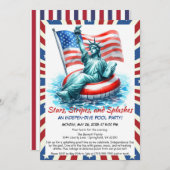 7月おもしろい4日プールパーティの招待状 招待状 (正面/裏面)
