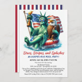 7月おもしろい4日プールパーティの招待状 招待状 (正面/裏面)