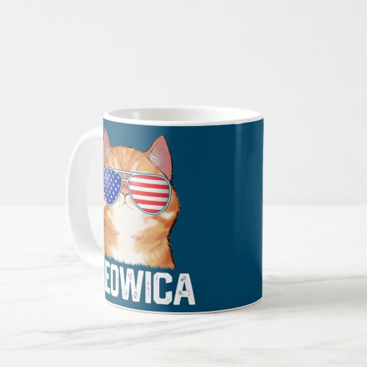 7月おもしろい4日メオビカ米国旗の猫好き コーヒーマグカップ (正面左)