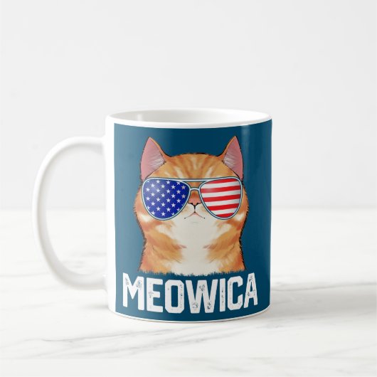 7月おもしろい4日メオビカ米国旗の猫好き コーヒーマグカップ (左)
