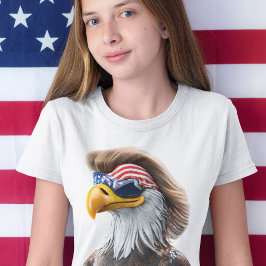 7月おもしろい4日：アメリカのハゲ・イーグルとマレット Tシャツ