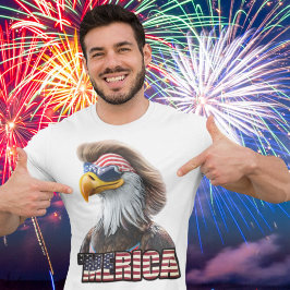 7月おもしろい4日：アメリカのハゲ・イーグルとマレット Tシャツ