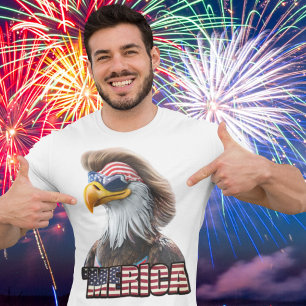 7月おもしろい4日:アメリカのハゲ・イーグルとマレット Tシャツ