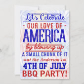 7月おもしろい4日Fireworks BBQ | Barbecueパーティー 招待状 (正面)