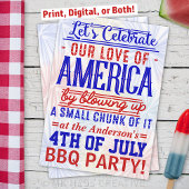 7月おもしろい4日Fireworks BBQ | Barbecueパーティー 招待状