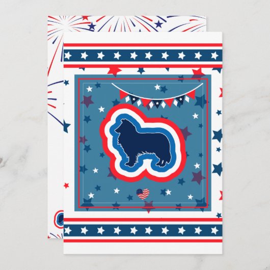 7月おもしろいBBQパーティー4日ラフCollie Fireworks 招待状 (正面/裏面)