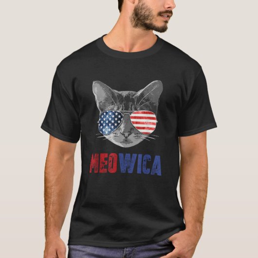 7月おもしろいMeowica Merica USA AmeのCat Shirt 4 Tシャツ (正面)
