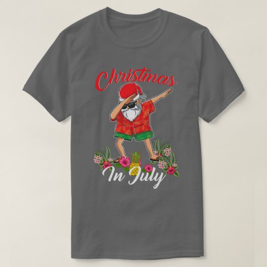 7月にサンタのクリスマスをダビングボーイズ男性ハワイアン Tシャツ (デザイン正面)