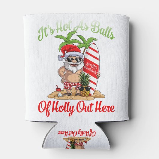 7月のおもしろいクリスマスは暑いボールとしてサンタサマー 缶クーラー (裏面)