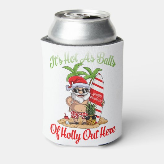 7月のおもしろいクリスマスは暑いボールとしてサンタサマー 缶クーラー (缶裏面)