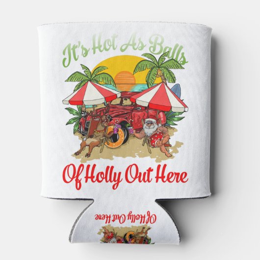 7月のおもしろいクリスマスは暑いボールとしてサンタサマー 缶クーラー (裏面)