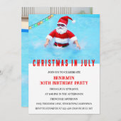 7月のおもしろいクリスマス誕生日プールパーティー 招待状 (正面/裏面)