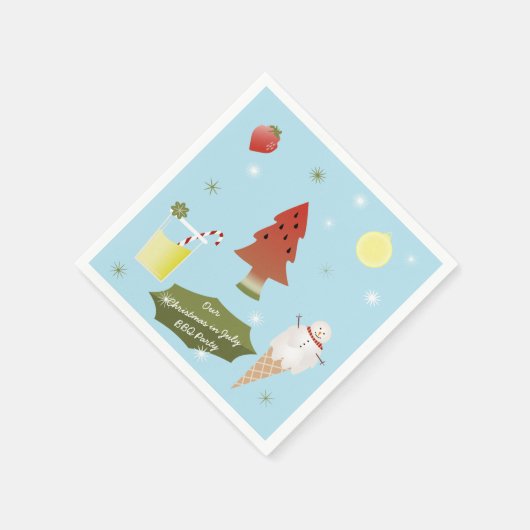 7月のおもしろいスイカのクリスマスBBQパーティーナプキンス スタンダードカクテルナプキン (角)