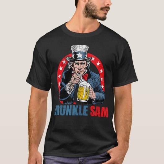 7月のおもしろいDruckle Sam 4thアンクルサムUsaビールD Tシャツ (正面)