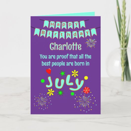 7月のお誕生日おめでとう フォールド型グリーティングカード カード (正面)