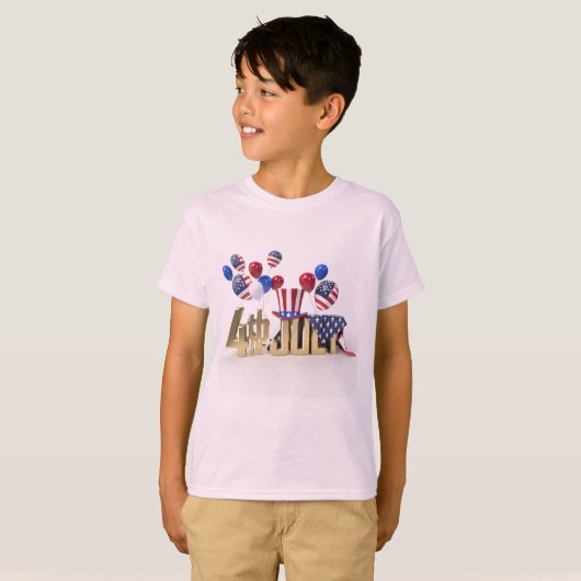 7月のアメリカ合衆国ハッピー四日 Tシャツ (正面フル)