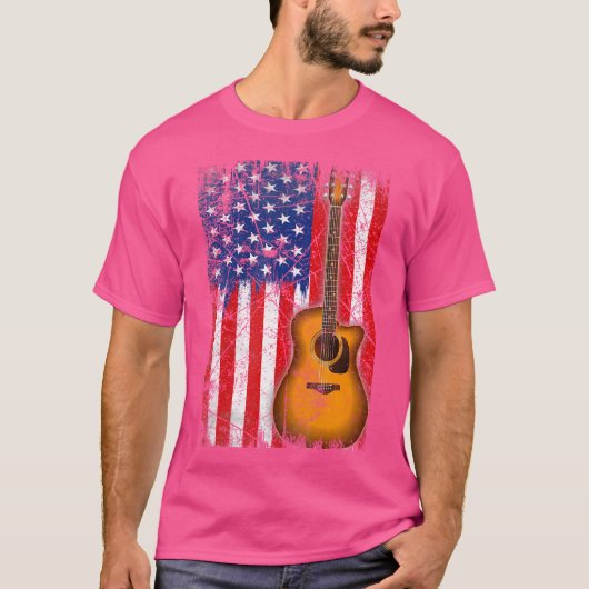 7月のアメリカ国旗のギター4thギター愛好家Mus Tシャツ (正面)