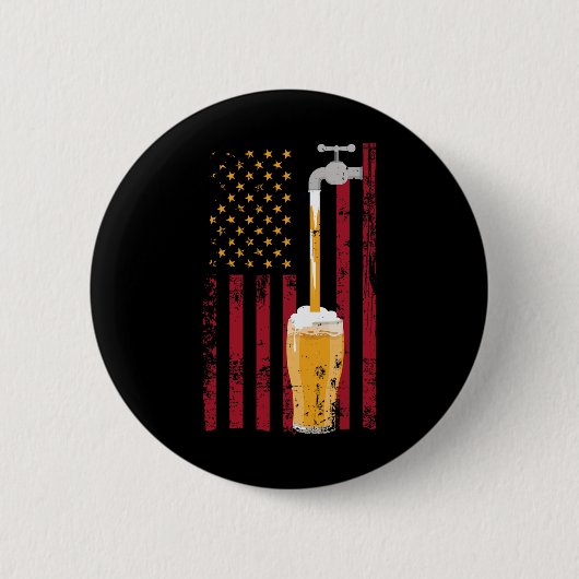 7月のアメリカ国旗のビール醸造 缶バッジ (正面)