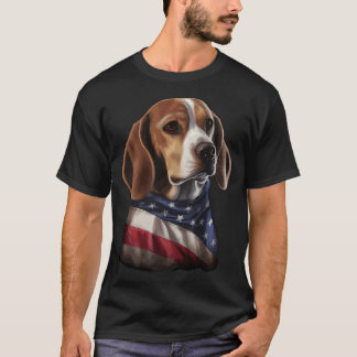 7月のアメリカ国旗4日アメリカ愛国的なビーグル犬 Tシャツ