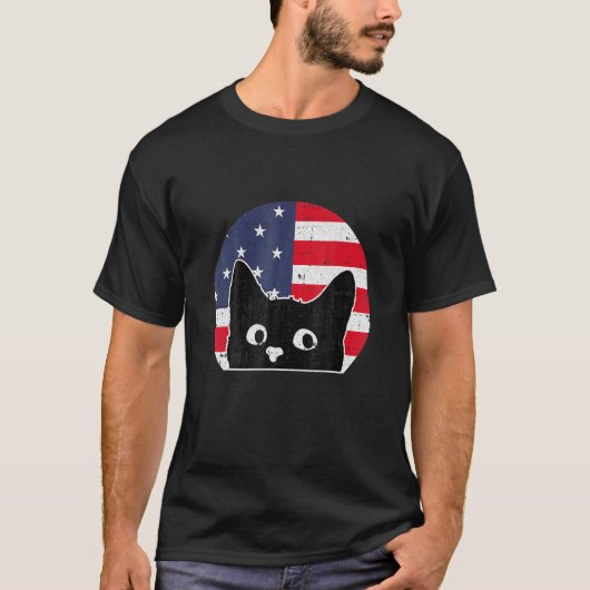 7月のアメリカ国旗Cat 4 Hの子猫愛国的ペット Tシャツ (正面)